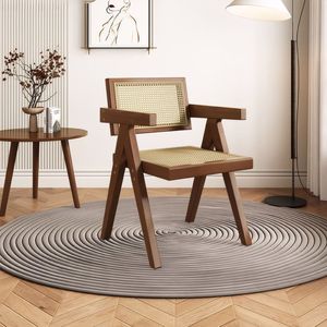 Set di 2 Sedie da Pranzo Moderne Stile Mid-Century, Comode Poltrone in Rattan con Braccioli in Legno per Esterni e Camera da Letto - Product Image 6