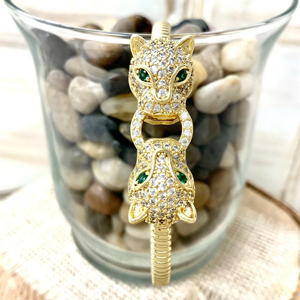 Gold Plated <b>Animal</b> Head Cuff Bracelet With <b>Crystal</b> Rhinestones Vintage Style Unisex Jewelry Gift - Product Image 3