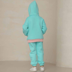 Ensemble de survêtement polaire personnalisé pour enfants, couleurs pastel, sweat à capuche et pantalon de jogging pour tout-petits, vente en gros, tenue d'hiver épaisse pour enfants - Product Image 3