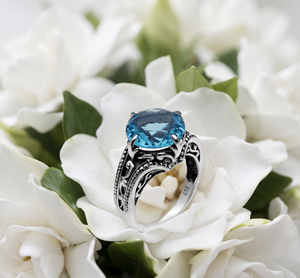Anneaux en argent sterling 925 avec topaze bleue naturelle, bijoux classiques pour mariage et fiançailles, à porter tous les jours, cadeau d'anniversaire, unisexe - Product Image 2