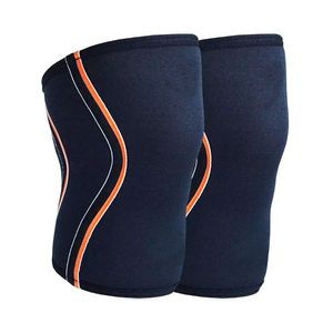 Genouillères de musculation en néoprène 7mm, contrastant bleu marine et orange, avec soutien rotulien, pour soulevé de terre, squat et powerlifting, paire - Product Image 1