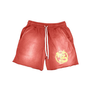 Women Acid Wash Shorts GSM Premium Cotton Blend Faded Black Drawstring Waist Raw Hem Custom Screen Print Logo women's shorts - Product Image 5