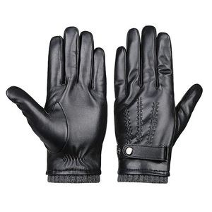 Gants en cuir longs jusqu'au poignet, thermiques, chauds pour l'hiver, style décontracté, doublure en coton, usage quotidien - Product Image 1