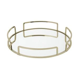 Plateau de présentation circulaire élégant avec bordure dorée pour l'organisation du comptoir de salle de bain – Métal doré minimaliste - Product Image 1
