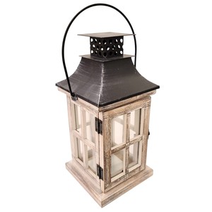 <b>Pine</b> Wood Scandinavian White Wash Lantern 28cm Wholesale | Handcrafted Moradabad - Product Image 6