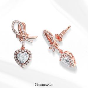 Boucles d'oreilles clous en moissanite et diamant, design cœur et nœud personnalisé OEM ODM, 6 mm, or jaune, or blanc, or rose, Glosbe - Product Image 1