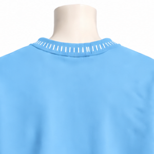 Mens <b>Sky</b> <b>Blue</b> Stitched Border Distressed Crewneck Sweatshirt Oversized Pullover Long Sleeve Casual Streetwear Sports Fashion <b>Top</b> - Product Image 4
