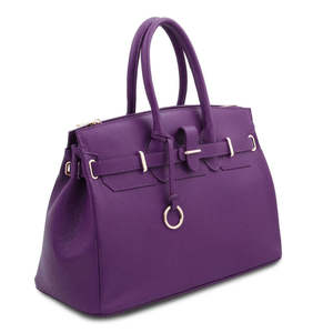 กระเป๋าโท้ทสีม่วงสไตล์วินเทจ กระเป๋าถือหนังแท้ กระเป๋าสะพายแบบพกพาสำหรับการเดินทางช้อปปิ้งในชีวิตประจำวัน - Product Image 2