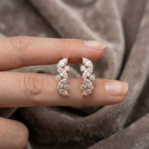 14K Solid Gold Luxury Marquise Cut Lab Grown Diamond Huggie <b>Hoop</b> Earrings 1.20 Floral Diamond Cluster High Polish Hinged <b>Hoop</b> - Product Image 3