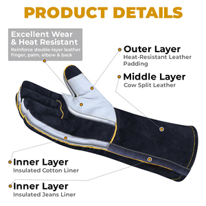 Hot Selling Customizable Full-Finger Breathable Leather Safety <b>Gloves</b> Outdoor Usage Welding Safety <b>Gloves</b> For Adults - Product Image 2