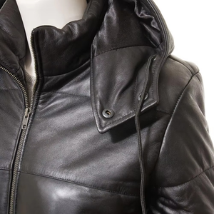 Chaqueta Acolchada de Cuero Genuino para Mujer con Capucha y Cierre de Cremallera, Estilo Invernal - Product Image 6