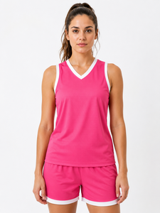 Ensemble d'uniformes de basket-ball roses pour femmes |   Maillot de performance sans manches et short |   Ensemble de vêtements de sport légers et respirants pour équipes - Product Image 1