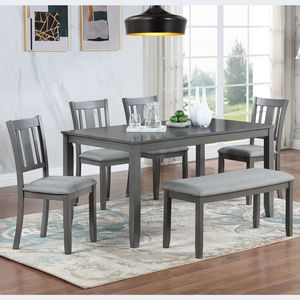 Set da Pranzo di Lusso a 6 Pezzi, Tavolo Rettangolare in Legno di Quercia con 4 Sedie Imbottite e Panca per 6 Persone - Product Image 6