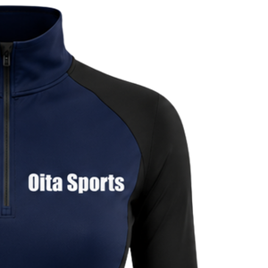 <b>Women</b> <b>Quarter</b> <b>Zip</b> Athletic Top Navy Blue Long Sleeve Fitted Sports Training Shirt High Collar Thumbhole Performance Activewear - Product Image 4