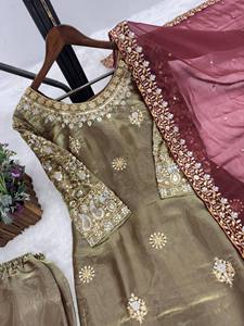 Presenting New Ready to Wear 3-Piece Solid Silk Fancy Kurti Set with Beautiful Bottom and Dupatta for Party Occasions - Product Image 6