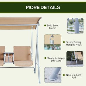Dondolo da Esterno Beige per 2 Persone con Tettuccio Regolabile, Tavolino e Console Portaoggetti per Patio - Product Image 6