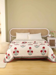 Couvre-lit en coton brodé traditionnel, motif floral rouge, décoration d'intérieur toute saison, ensemble de literie - Product Image 1