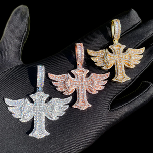 Collar con Colgante de Cruz Chapado en Oro Rosa con Alas, Engaste de Circonita Cúbica, Cadena de Cuerda, Joyería Religiosa, Uso Diario para Hombre - Product Image 3