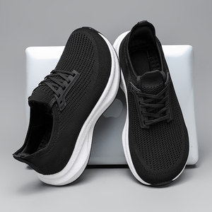 Chaussures de marche légères et respirantes en maille pour hommes, à lacets, semelle extérieure en caoutchouc antidérapante, toutes saisons, motif uni, tendance mode - Product Image 6