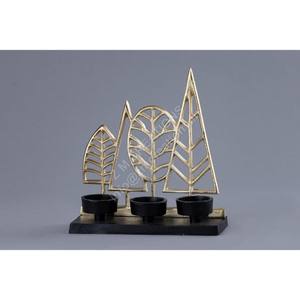 ที่วางเทียนทีไลท์สีดำ 3 ชิ้น พร้อมฐานตกแต่งด้วยแผ่นทองเหลือง ดีไซน์ทันสมัย เหมาะสำหรับตกแต่งโต๊ะในห้องนั่งเล่นในช่วงคริสต์มาส อีสเตอร์ ทำด้วยมือ - Product Image 1