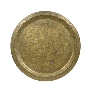 Antique Gold High Quality Decorating Metal <b>Plate</b> Handmade <b>Moroccan</b> Style Etched Brass Serving Tray With Handles Affordable Price - Product Image 6