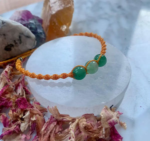 Green Aventurine Energy Bracelet Handmade Macrame Orange Cord Boho Healing Gemstone Jewelry - Product Image 2
