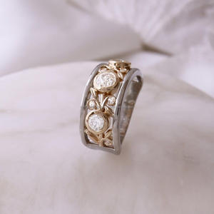 Igi/gia แล็บตัดเพชรวินเทจ14K สีเหลืองงานแต่งงาน/หมั้นแหวน unisex สีขาวทองงานครบรอบปาร์ตี้-แหวนที่คู่ควร - Product Image 4