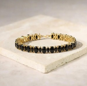 Black Onyx Charm <b>Bracelet</b> 925 Sterling Silver Gold Plated Handmade Elegant Fine Jewelry Gift for Women - Product Image 2