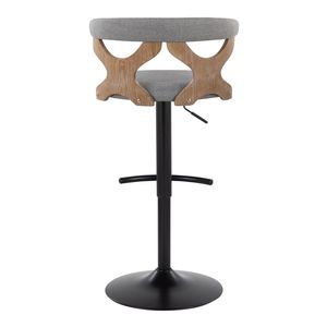 Sgabello da Bar Contemporaneo Gardenia Regolabile e Girevole in Legno Sbiancato, Metallo Nero e Tessuto Grigio Chiaro con Design Arrotondato - Product Image 4