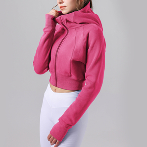 Sweat-shirt à capuche court pour femme, style streetwear, manches longues, tissu doux, décontracté, idéal pour le yoga, l'entraînement et le jogging - Product Image 3