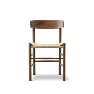 Silla de Comedor Escandinava de Madera Maciza con Reposabrazos, Asiento de Papercord y Respaldo de Tela, Silla Nórdica para Restaurante, Cafetería, Fábrica - Product Image 1