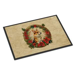 Corgi Christmas Flowers Non-Slip <b>Doormat</b> <b>Washable</b> Low Pile Indoor/Outdoor Rug for Entryway 24H X 36W - Product Image 1