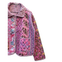 Jaket Wanita Berbahan Katun Motif Garis Cetak Tangan Model Burfi Berlapis, Kerah Berumbai, Bernapas, Ramah Lingkungan, Cepat Kering, Kasual, Musim Dingin