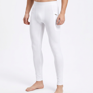 Leggings de compression pour homme, longueur intégrale, couleur unie, taille élastique, matière Spandex Nylon - Product Image 2
