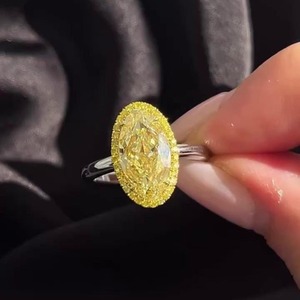 4ct Fancy Yellow Oval Diamond Halo <b>Ring</b> Antique Cut Fine Jewelry 0.30ct Yellow 14K White Gold <b>Statement</b> Engagement <b>Ring</b> for Sale - Product Image 1