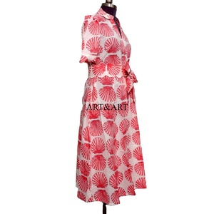 Vestido de Algodón para Mujer, Estilo Boho, Hecho a Mano, Vintage, Estampado de Conchas, para el Verano, Manga Corta, Cintura Natural, Vestido Casual Midi - Product Image 6