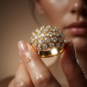 Anillo de Compromiso de Lujo con Diamantes Naturales Redondos en Oro Amarillo de 18k, Diseño Pavé, para Mujer, de Hong Kong - Product Image 3