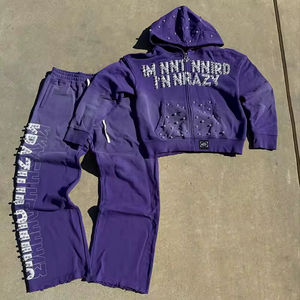 ชุดเซ็ตฮู้ดดี้และกางเกงวอร์มขายาวทรงหลวมผ้าเฟรนช์เทอร์รี่ พิมพ์ลายได้ตามต้องการ เป็นมิตรต่อสิ่งแวดล้อม ระบายอากาศได้ดี เหมาะสำหรับฤดูใบไม้ผลิ สำหรับผู้ชาย - Product Image 1