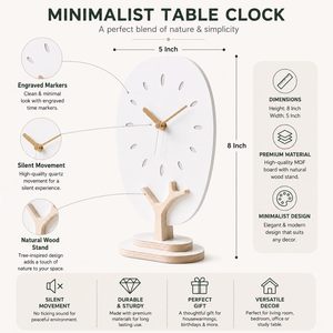 Reloj de Escritorio Circular Minimalista con Base de Madera, Movimiento de Cuarzo Silencioso, Esfera Blanca, Manecillas Doradas, Función de Snooze, Luminova, Diseño Moderno - Product Image 4