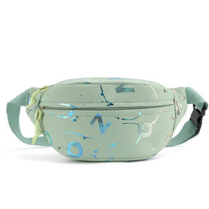 Pink Barrel-Shaped Waist Bag With Geometric Pattern Zipper Closure For Daily Use - Product Image 5