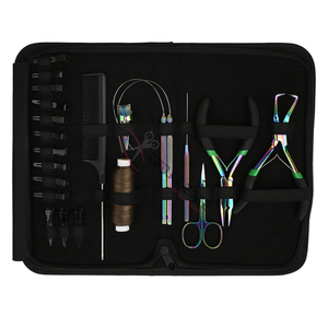 Rainbow Hair Extension <b>Tools</b> Kit with Micro Bead <b>Remover</b> Crimping Plier Hook Loop <b>Tool</b> Hair Wig Threads Mini Scissors Tail Comb - Product Image 1