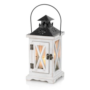 <b>Pine</b> Wood Scandinavian White Wash Lantern 28cm Wholesale | Handcrafted Moradabad - Product Image 5