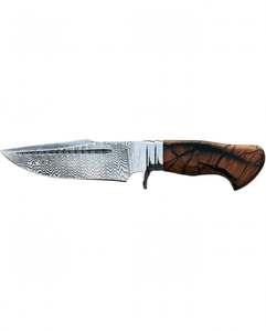 Couteau utilitaire à lame fixe en acier Damas artisanal, manche hybride en résine et bois, outil de préparation et de découpe pour l'extérieur - Product Image 1