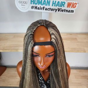 วิกผมยาวแบบ U Part ยี่ห้อ Guguhair สำหรับขายส่ง  ขนาดเล็ก ไม่ต้องใช้กาว  ผมแท้เวอร์จิ้น สีธรรมชาติ ผมเวียดนาม - Product Image 1
