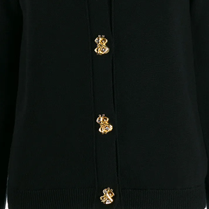 Cárdigan de Lana Virgen Negra para Mujer, Cuello en V, Botones con Símbolo del Dólar Dorado, Estilo Casual de Invierno, Tejido de Punto de Lujo - Product Image 5