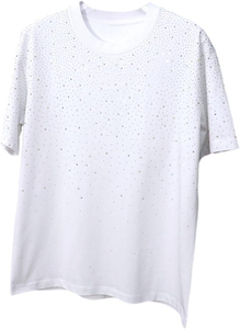 เสื้อยืดผู้ชายสีดำประดับเพชรหรูหรา ระยิบระยับ ทรงโอเวอร์ไซส์ ผ้าถัก 100% คอตตอน แขนสั้น แห้งเร็ว ระบายอากาศได้ดี - Product Image 3