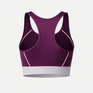 Women's Purple <b>Racerback</b> Sports <b>Bra</b> Scoop Neck Seamless Medium Support Yoga Wear Contrast Stitch Breathable Spandex Polyester - Product Image 3