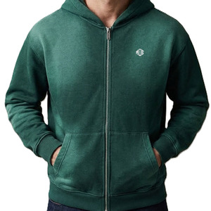 เสื้อฮู้ดผู้ชายสีพื้นแบบซิป ผ้าฝ้ายฟลีซ ทรงปกติ สไตล์สตรีทแวร์ สีเขียว ผู้ผลิตเสื้อฮู้ดขายส่ง - Product Image 2
