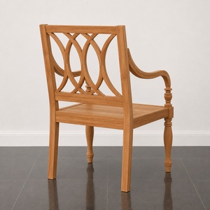 Traditional Solid <b>Teak</b> Wood Arm <b>Chair</b> with Carved Backrest and Turned Legs Outdoor Dining Well Sanded Finish Model CHA26 - Product Image 3