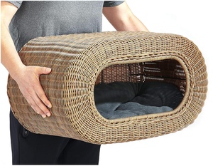 Artex HaiNam Rattan Cat Bed Cave Oval Indoor All Seasons Breathable Minimalist Design Removable Washable Black <b>Cushion</b> - Product Image 3
